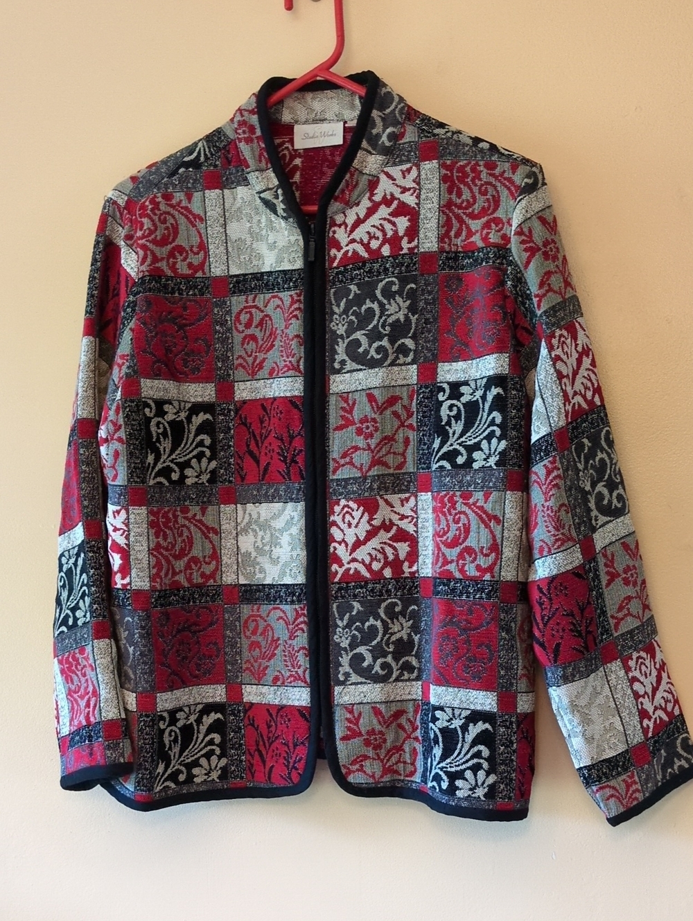 Studio Works Red, Black & Silver Patchwork Blazer